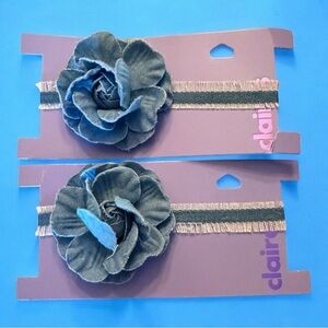 2 Pack Claire’s Denim Rose Chokers – NEW – Trendy 90s Y2K Style